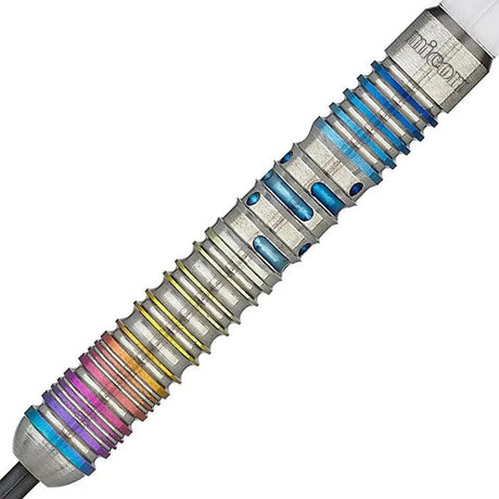 Close-up of the Unicorn Seigo Asada Code dart barrel with multicolour grip detailing.