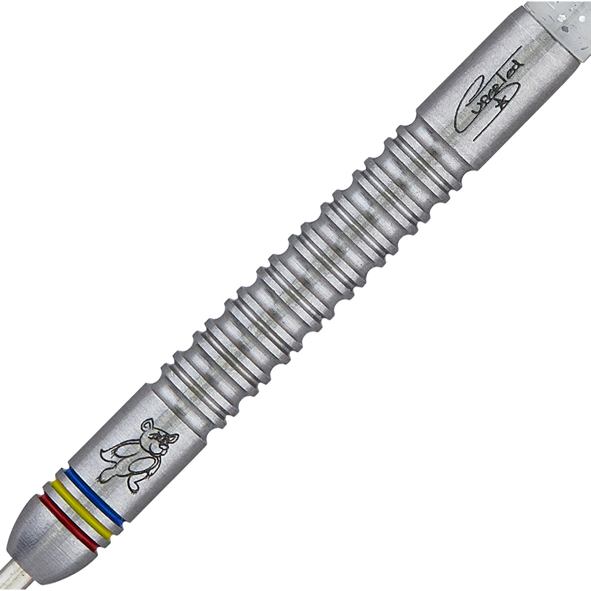 Ted Evetts Phase 2 Steel Tip Darts close up image showing detailed grip patterns, machining, coating, and precision craftsmanship