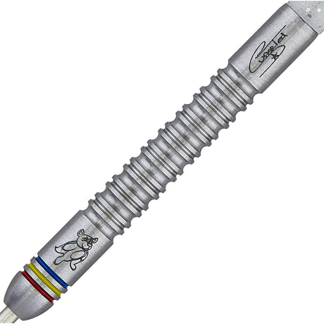 Ted Evetts Phase 2 Steel Tip Darts close up image showing detailed grip patterns, machining, coating, and precision craftsmanship