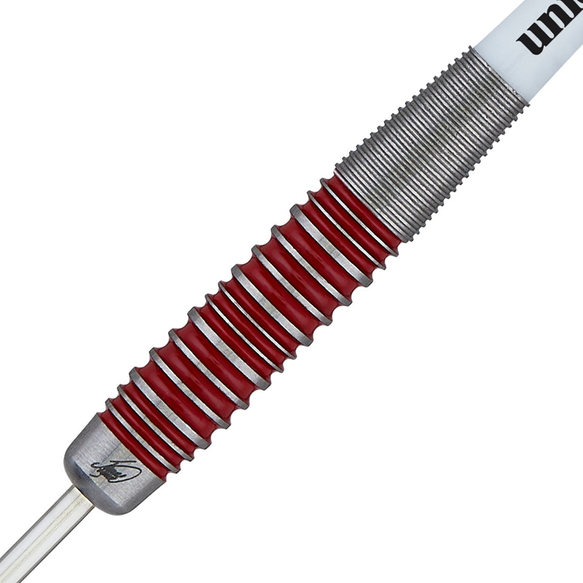The Machine James Wade 90 Percent Tungsten Steel Tip Darts close up image showing detailed grip patterns, machining, coating, and precision craftsmanship