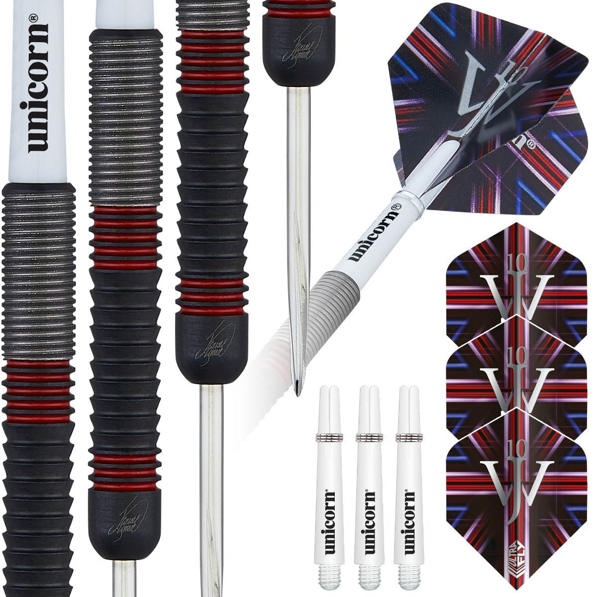The Machine James Wade Steel Tip Darts contents image displaying everything included inside the package