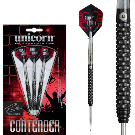 Thomas Lovely Steel Tip Darts main product image showing the darts, packaging, flights, shafts, and included accessories