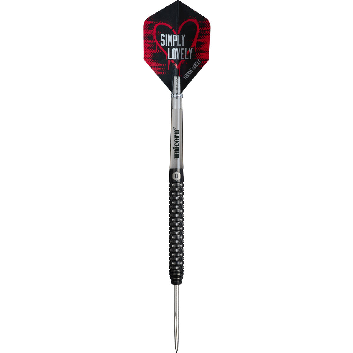 Thomas Lovely Steel Tip Darts straight barrel profile image showing the full length design, grip positioning, and barrel geometry