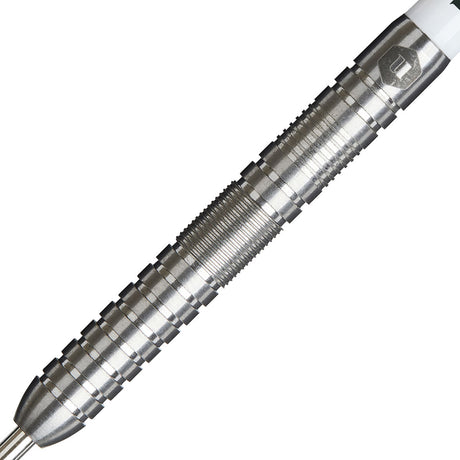 Tom Sykes Steel Tip Darts close up image showing detailed grip patterns, machining, coating, and precision craftsmanship