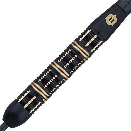 Top Brass 3 Steel Tip Darts close up image showing detailed grip patterns, machining, coating, and precision craftsmanship