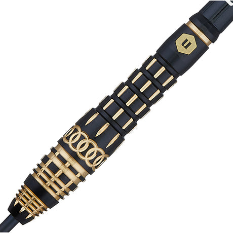 Top Brass 4 Steel Tip Darts close up image showing detailed grip patterns, machining, coating, and precision craftsmanship