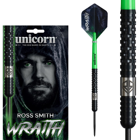 Wraith Ross Smith Steel Tip Darts main product image showing the darts, packaging, flights, shafts, and included accessories