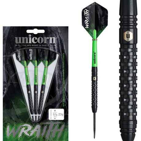 Wraith Steel Tip Darts main product image showing the darts, packaging, flights, shafts, and included accessories
