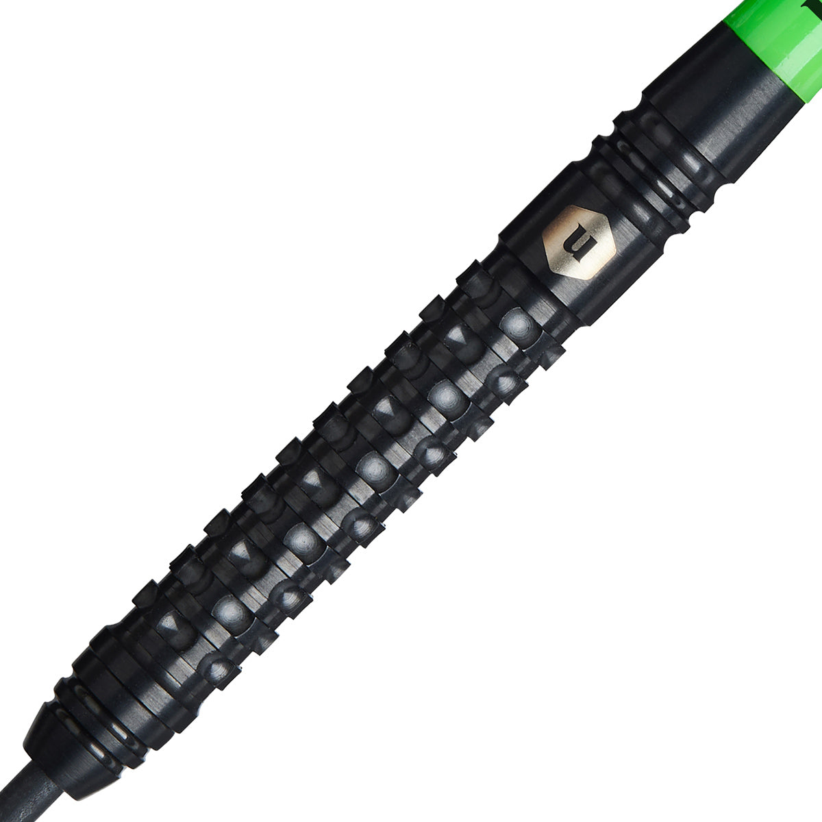Wraith Steel Tip Darts close up image showing detailed grip patterns, machining, coating, and precision craftsmanship