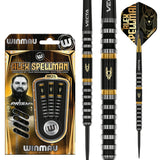 Alex Spellman Steel Tip Darts main product image showing the darts, packaging, flights, shafts, and included accessories