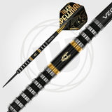 Alex Spellman Steel Tip Darts close up image showing detailed grip patterns, machining, coating, and precision craftsmanship