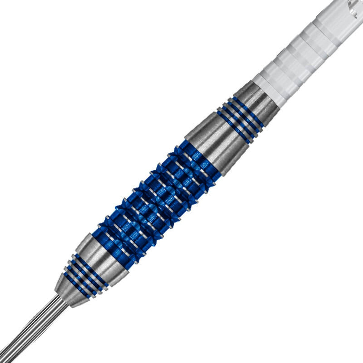 Andy Fordham Blue Titanium Nitride Steel Tip Darts close up image showing detailed grip patterns, machining, coating, and precision craftsmanship