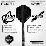Blackout Straight Barrel Steel Tip Darts flight and stem image showing the included flight design, shaft setup, and branding details