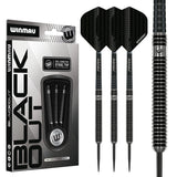Blackout Straight Barrel Steel Tip Darts main product image showing the darts, packaging, flights, shafts, and included accessories