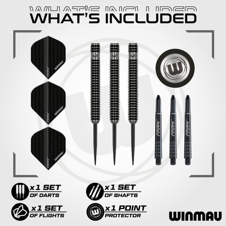 Blackout Straight Barrel Steel Tip Darts contents image displaying everything included inside the package