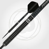 Blackout Straight Barrel Steel Tip Darts close up image showing detailed grip patterns, machining, coating, and precision craftsmanship