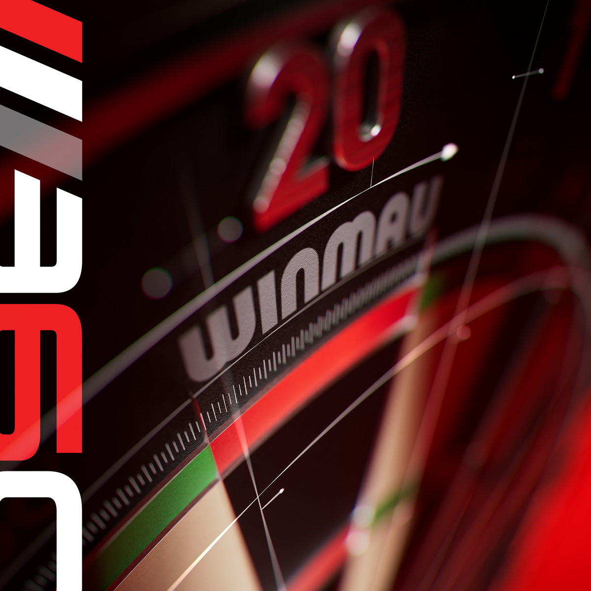 Winmau Blade 360 Triple Core Dartboard close up image highlighting number ring and branding
