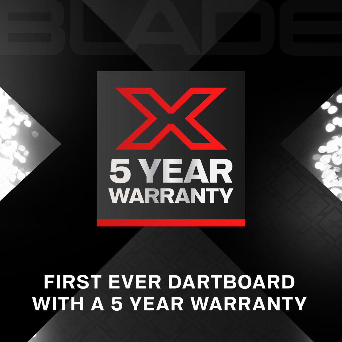 Winmau Blade X Official PDC Dartboard image showing the 5 year warranty