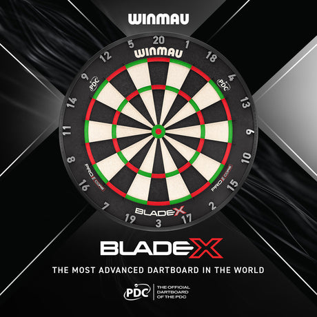 Winmau Blade X Official PDC Dartboard alternate product image showing the dartboard and product contents