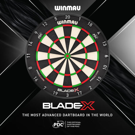 Winmau Blade X Official PDC Dartboard alternate product image showing the dartboard and product contents