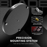 Winmau Blade X Official PDC Dartboard image highlighting how to mount the dartboard correctly and it's attachments