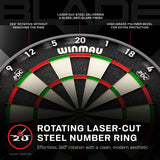 Winmau Blade X Official PDC Dartboard image highlighting the rotating number ring in depth