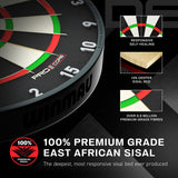 Winmau Blade X Official PDC Dartboard close up image highlighting the sisal fibre construction and playing surface