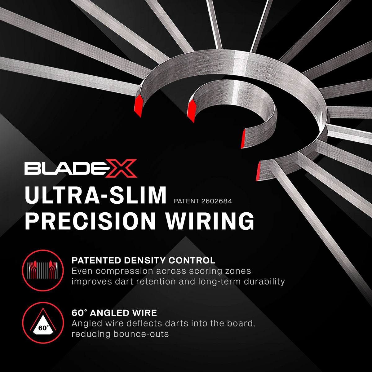 Winmau Blade X Official PDC Dartboard image highlighting the wire technology and spider system design