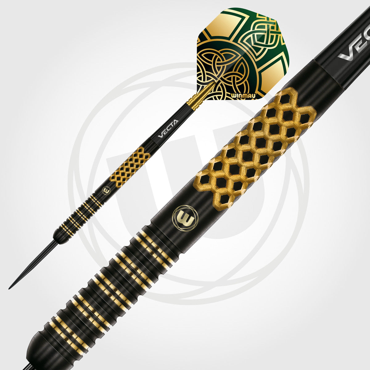 Brendan Dolan Signature Series Steel Tip Darts close up image showing detailed grip patterns, machining, coating, and precision craftsmanship