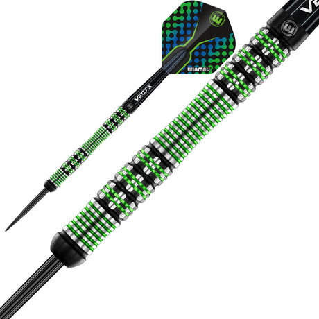 Brendan Dolan Steel Tip Darts close up image showing detailed grip patterns, machining, coating, and precision craftsmanship