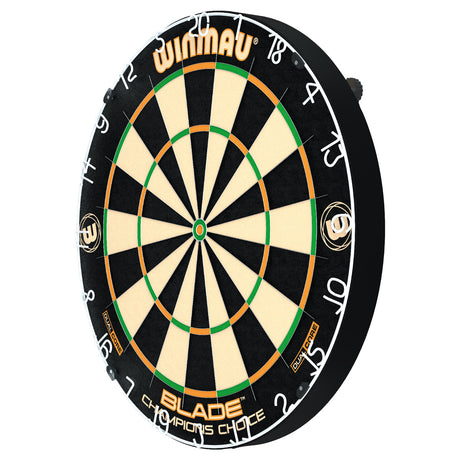 Winmau Champions Choice Dual Core Trainer Dartboard alternate product image showing the dartboard and product contents