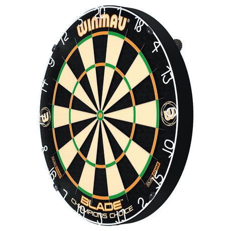 Winmau Champions Choice Dual Core Trainer Dartboard alternate product image showing the dartboard and product contents