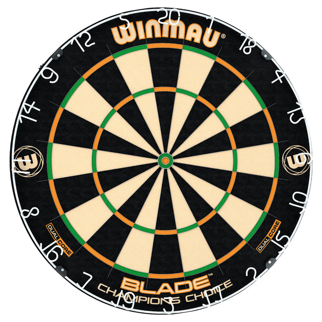 Winmau Champions Choice Dual Core Trainer Dartboard main product image showing the dartboard and product contents