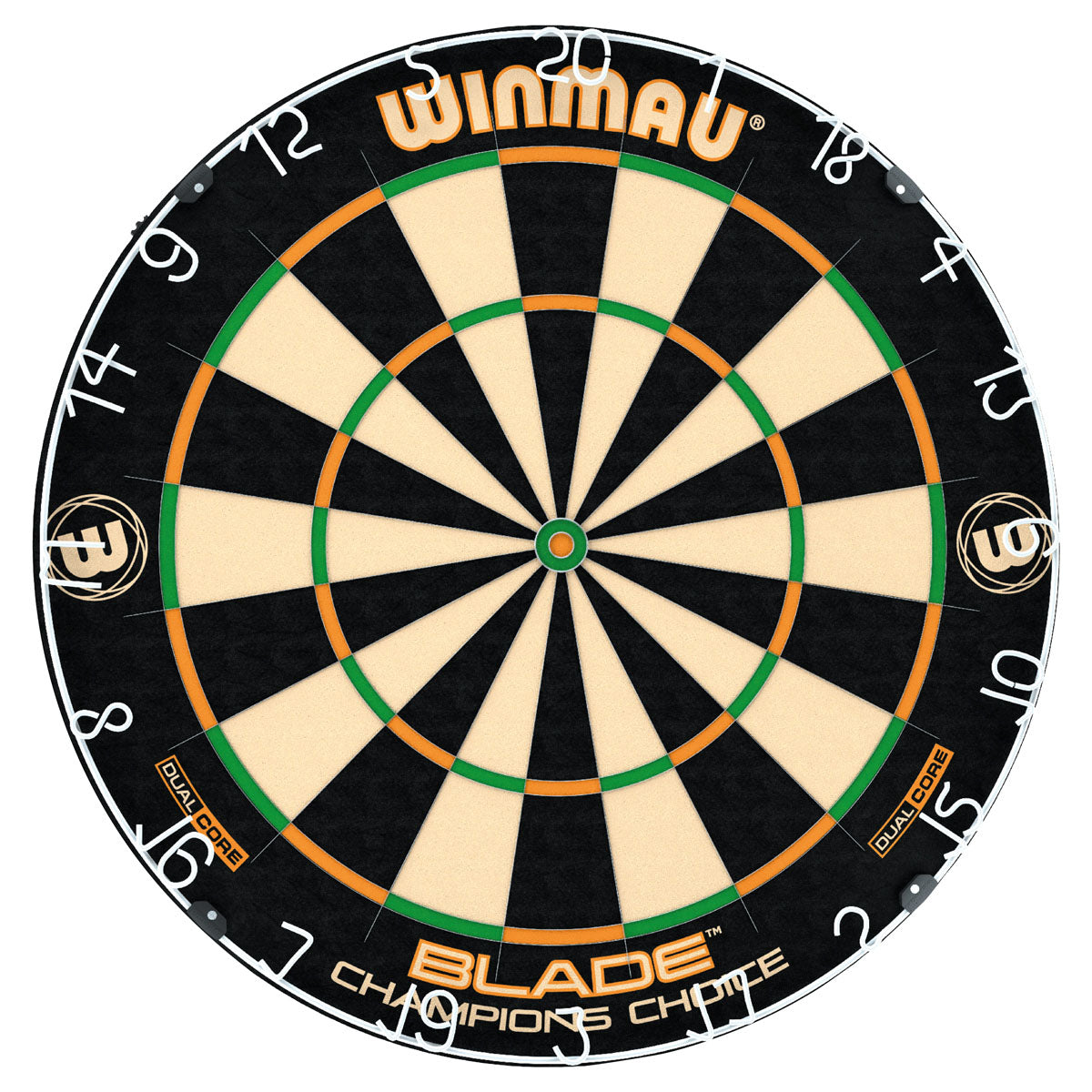 Winmau Champions Choice Dual Core Trainer Dartboard main product image showing the dartboard and product contents