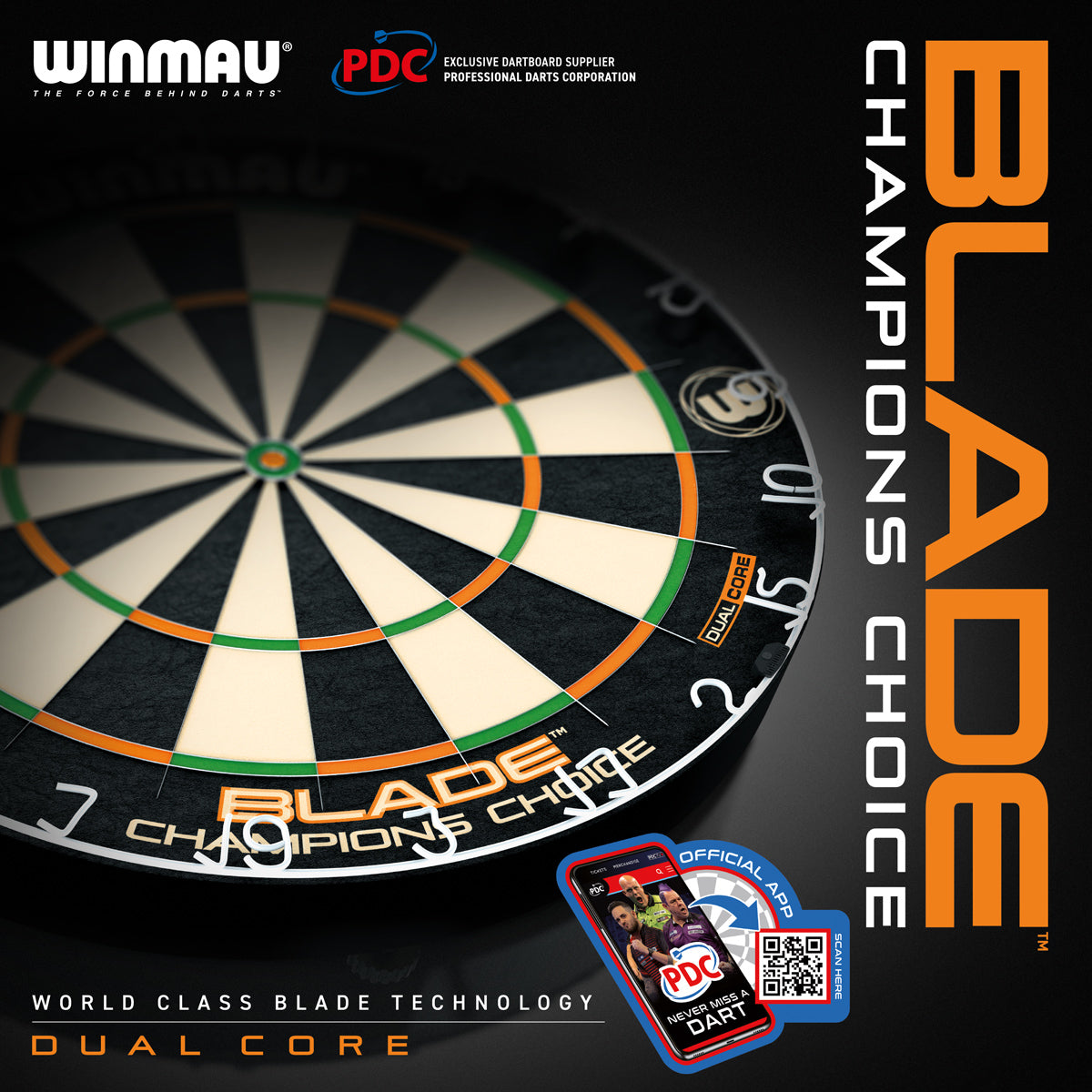 Winmau Champions Choice Dual Core Trainer Dartboard outer box alternate image showing the retail packaging and branding