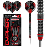 Cypher Steel Tip Darts main product image showing the darts, packaging, flights, shafts, and included accessories