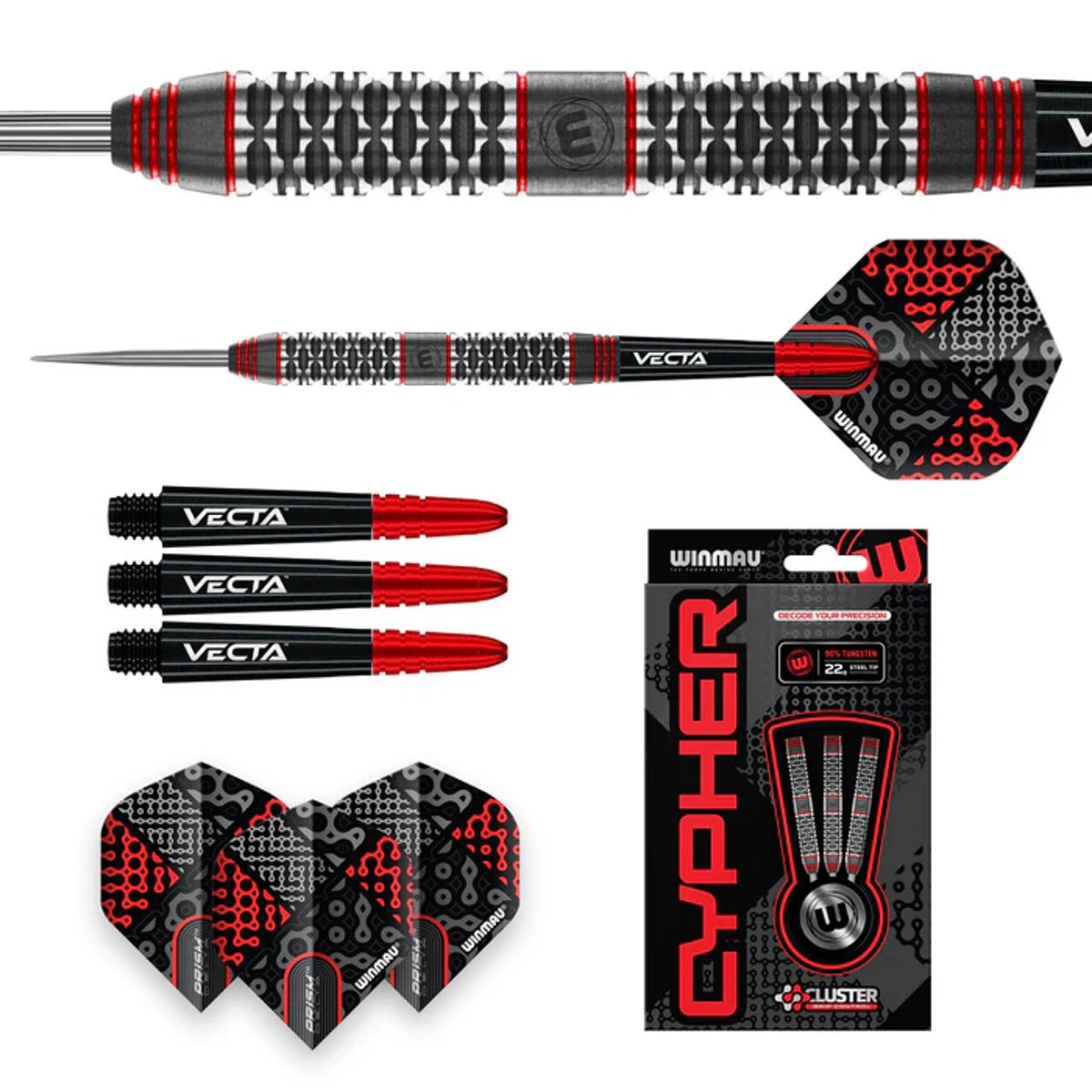 Cypher Steel Tip Darts contents image displaying everything included inside the package