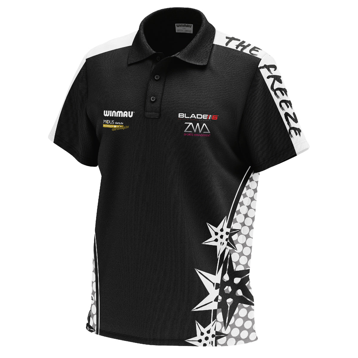 Danny Noppert Polo by Winmau front view image showing the complete polo design, colours, and sponsor branding