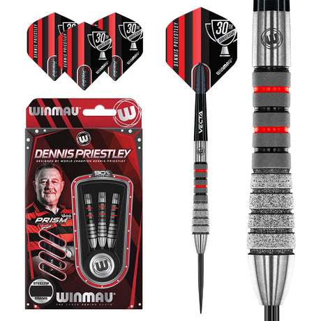 Dennis Priestley Diamond 3 Zero Steel Tip Darts main product image showing the darts, packaging, flights, shafts, and included accessories