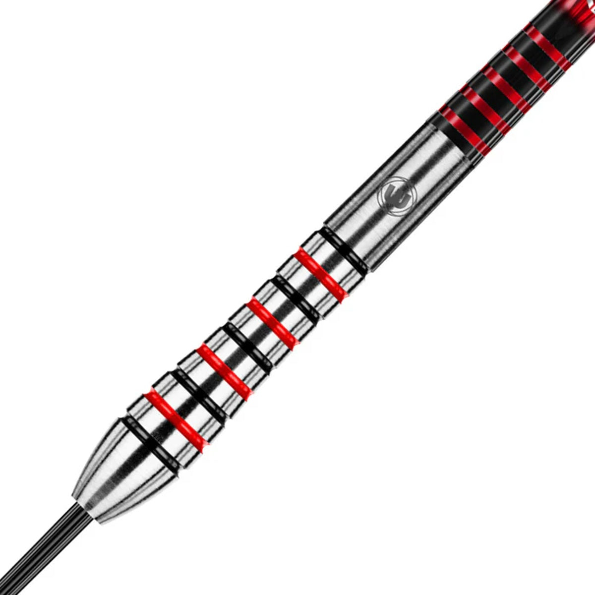 Dennis Priestley Steel Tip Darts close up image showing detailed grip patterns, machining, coating, and precision craftsmanship