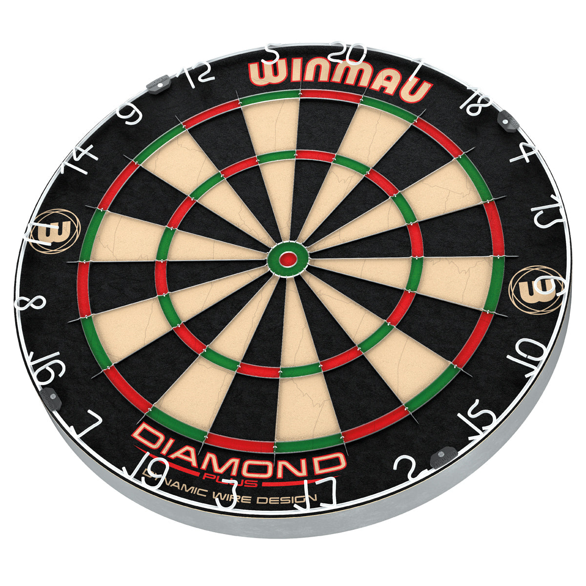 Winmau Diamond Plus Dartboard bottom angle product image showing the dartboard and product contents