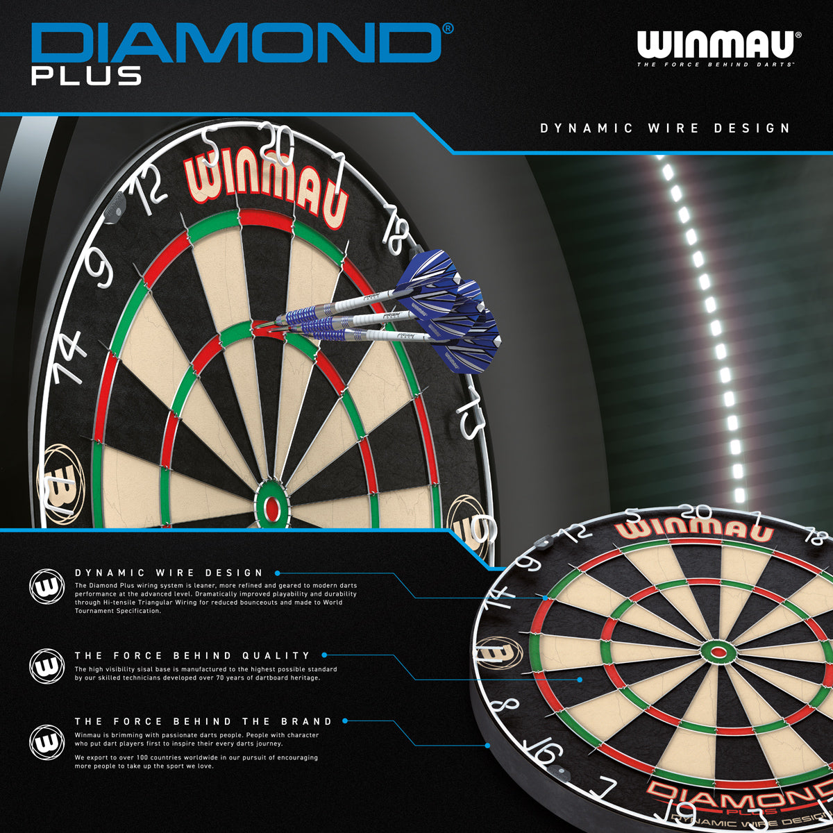 Winmau Diamond Plus Dartboard outer box rear alternate image showing the retail packaging and branding