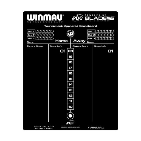 Winmau Dry Wipe Score Board PDC Design rear view image showing the back of the product and key features