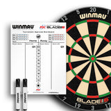 Winmau Dry Wipe Score Board PDC Design product image showing the score board with a dartboard