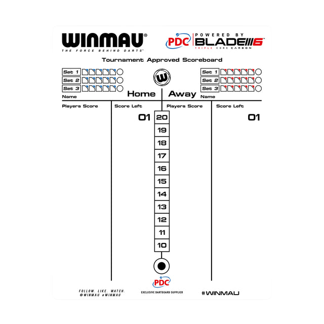 Winmau Dry Wipe Score Board PDC Design main product image showing the score board and included contents