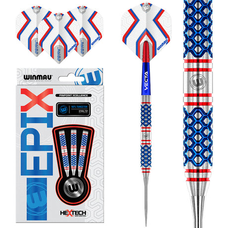 Epix Steel Tip Darts main product image showing the darts, packaging, flights, shafts, and included accessories