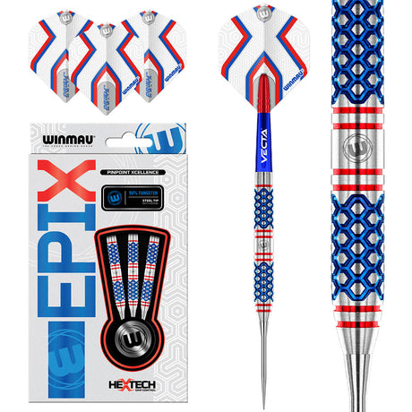 Epix Steel Tip Darts main product image showing the darts, packaging, flights, shafts, and included accessories