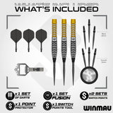 Exion Torpedo Switch Point Steel Tip Darts contents image displaying everything included inside the package