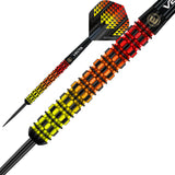 Firestorm Flame Parallel Steel Tip Darts close up image showing detailed grip patterns, machining, coating, and precision craftsmanship