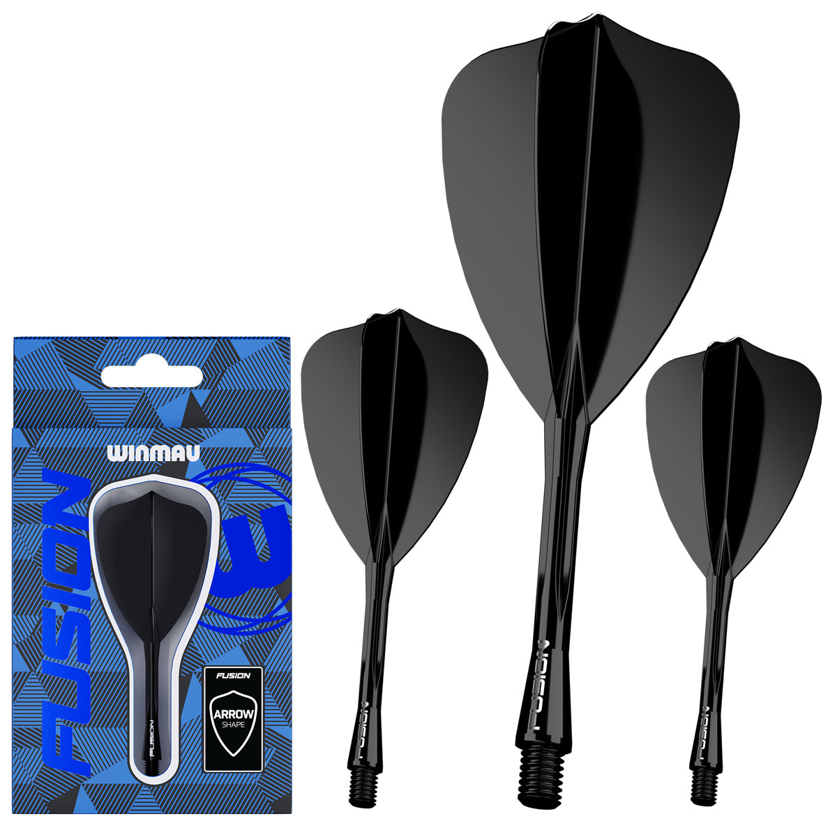 Winmau Fusion Arrow Integrated Flight & Shaft Black image showing the retail packaging.